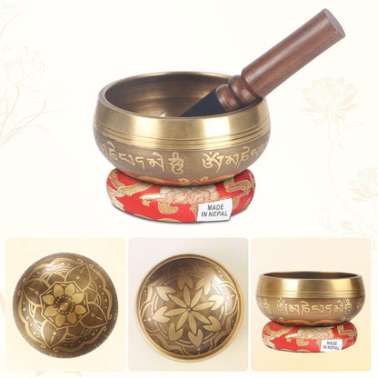Tibetan Singing Bowls Set- Handmade in Nepal Meditation Sound Bowls for Yoga, Meditation, Mindfulness, Healing and Chakra Balancing, Stress Relief (4', Brown)