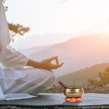 Tibetan Singing Bowls Set- Handmade in Nepal Meditation Sound Bowls for Yoga, Meditation, Mindfulness, Healing and Chakra Balancing, Stress Relief (4', Brown)