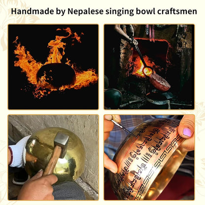 Tibetan Singing Bowls Set- Handmade in Nepal Meditation Sound Bowls for Yoga, Meditation, Mindfulness, Healing and Chakra Balancing, Stress Relief (4', Brown)
