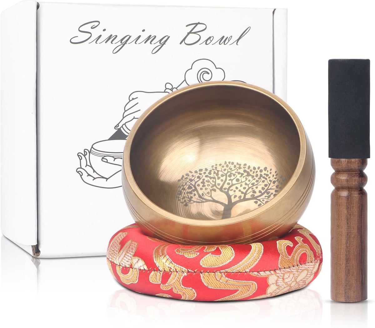 Tibetan Singing Bowls Set- Handmade in Nepal Meditation Sound Bowls for Yoga, Meditation, Mindfulness, Healing and Chakra Balancing, Stress Relief (4', Brown)