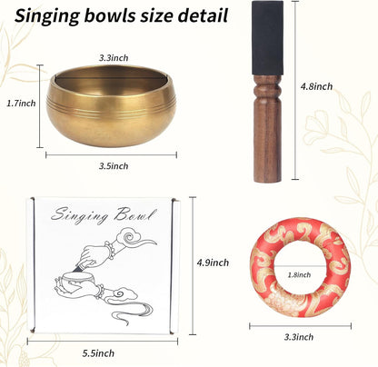 Tibetan Singing Bowls Set- Handmade in Nepal Meditation Sound Bowls for Yoga, Meditation, Mindfulness, Healing and Chakra Balancing, Stress Relief (4', Brown)