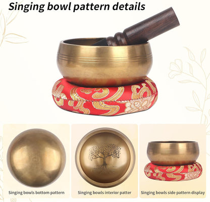 Tibetan Singing Bowls Set- Handmade in Nepal Meditation Sound Bowls for Yoga, Meditation, Mindfulness, Healing and Chakra Balancing, Stress Relief (4', Brown)