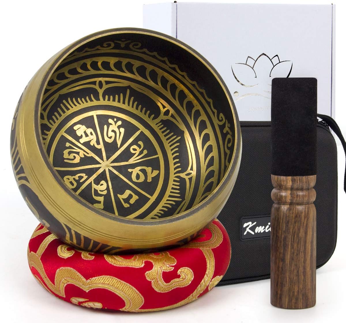 Tibetan Singing Bowls Set- Handmade in Nepal Meditation Sound Bowls for Yoga, Meditation, Mindfulness, Healing and Chakra Balancing, Stress Relief (4', Brown)