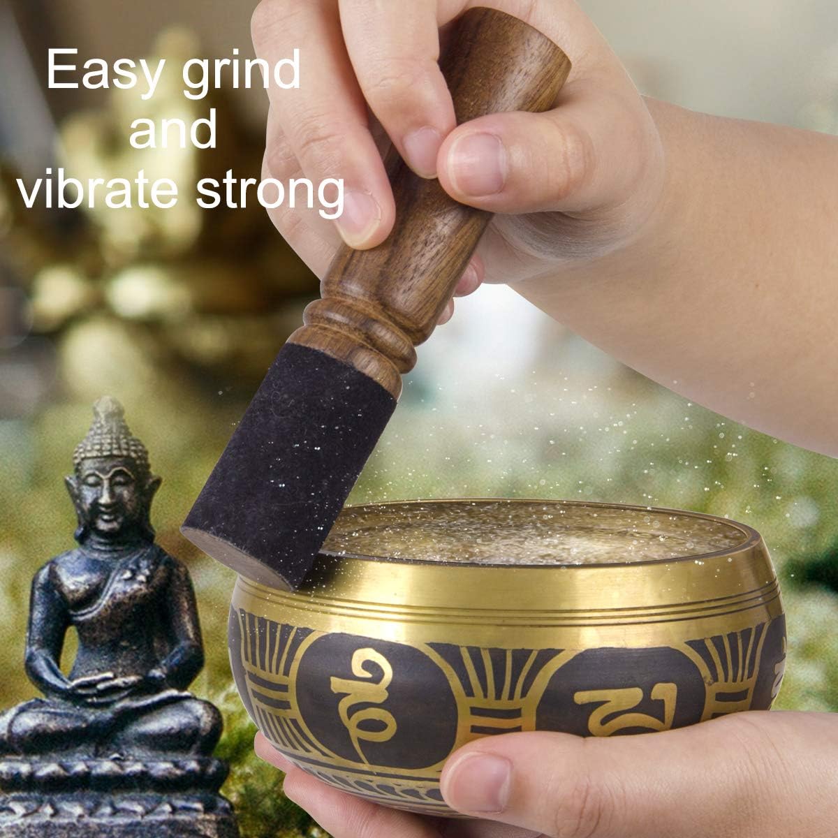 Tibetan Singing Bowls Set- Handmade in Nepal Meditation Sound Bowls for Yoga, Meditation, Mindfulness, Healing and Chakra Balancing, Stress Relief (4', Brown)