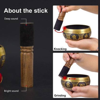 Tibetan Singing Bowls Set- Handmade in Nepal Meditation Sound Bowls for Yoga, Meditation, Mindfulness, Healing and Chakra Balancing, Stress Relief (4', Brown)