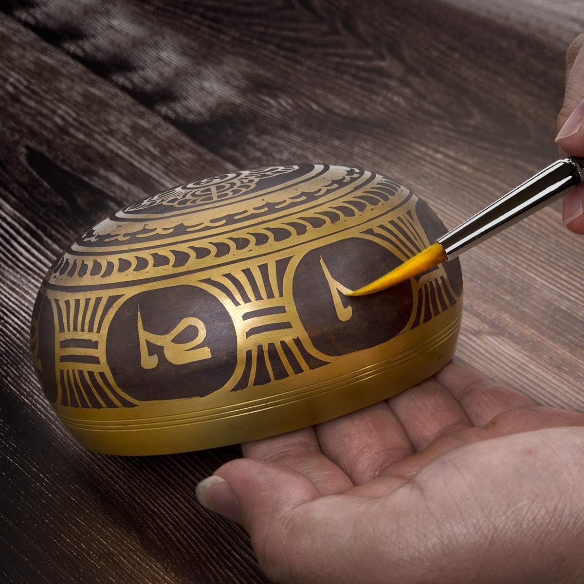 Tibetan Singing Bowls Set- Handmade in Nepal Meditation Sound Bowls for Yoga, Meditation, Mindfulness, Healing and Chakra Balancing, Stress Relief (4', Brown)