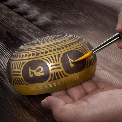 Tibetan Singing Bowls Set- Handmade in Nepal Meditation Sound Bowls for Yoga, Meditation, Mindfulness, Healing and Chakra Balancing, Stress Relief (4', Brown)