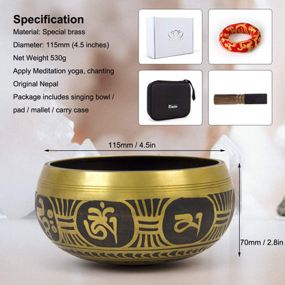 Tibetan Singing Bowls Set- Handmade in Nepal Meditation Sound Bowls for Yoga, Meditation, Mindfulness, Healing and Chakra Balancing, Stress Relief (4', Brown)