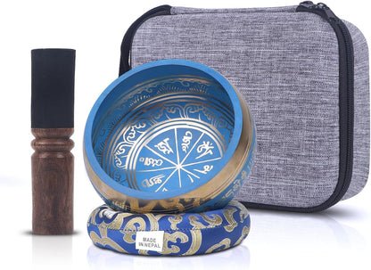 Tibetan Singing Bowls Set- Handmade in Nepal Meditation Sound Bowls for Yoga, Meditation, Mindfulness, Healing and Chakra Balancing, Stress Relief (4', Brown)