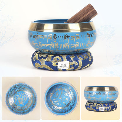 Tibetan Singing Bowls Set- Handmade in Nepal Meditation Sound Bowls for Yoga, Meditation, Mindfulness, Healing and Chakra Balancing, Stress Relief (4', Brown)