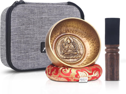 Tibetan Singing Bowls Set- Handmade in Nepal Meditation Sound Bowls for Yoga, Meditation, Mindfulness, Healing and Chakra Balancing, Stress Relief (4', Brown)