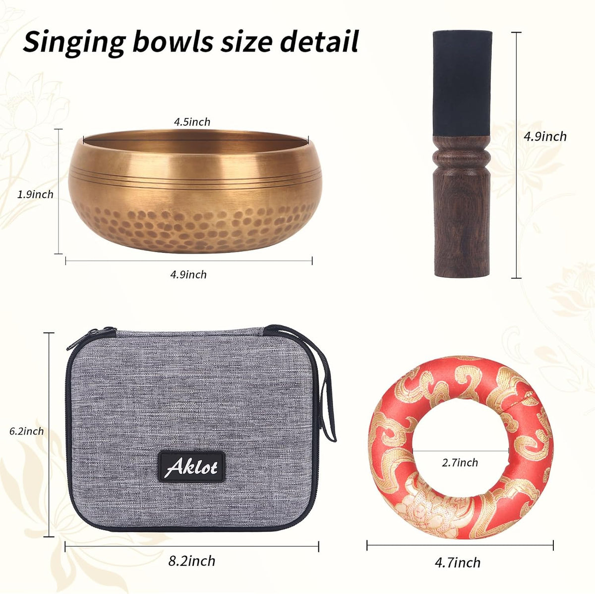 Tibetan Singing Bowls Set- Handmade in Nepal Meditation Sound Bowls for Yoga, Meditation, Mindfulness, Healing and Chakra Balancing, Stress Relief (4', Brown)