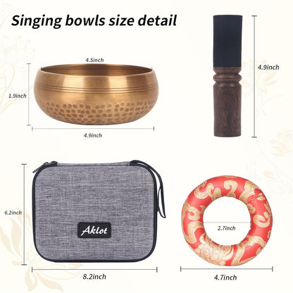 Tibetan Singing Bowls Set- Handmade in Nepal Meditation Sound Bowls for Yoga, Meditation, Mindfulness, Healing and Chakra Balancing, Stress Relief (4', Brown)