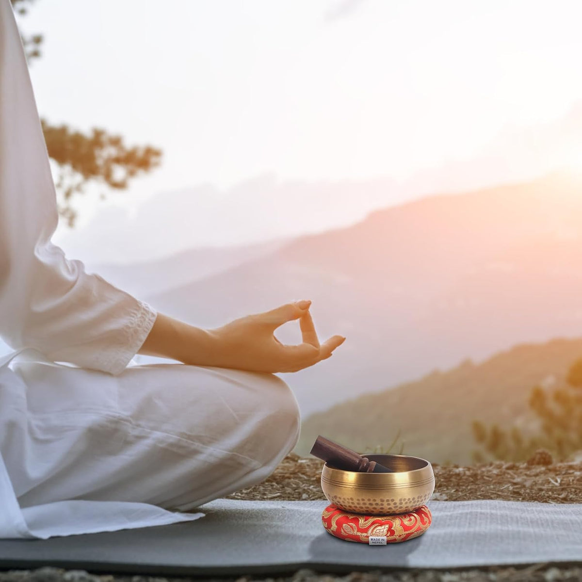 Tibetan Singing Bowls Set- Handmade in Nepal Meditation Sound Bowls for Yoga, Meditation, Mindfulness, Healing and Chakra Balancing, Stress Relief (4', Brown)