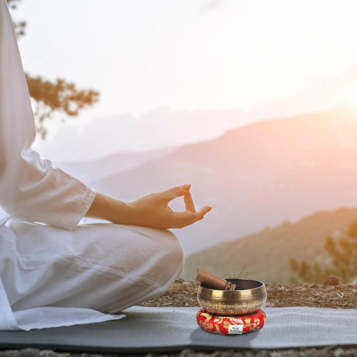 Tibetan Singing Bowls Set- Handmade in Nepal Meditation Sound Bowls for Yoga, Meditation, Mindfulness, Healing and Chakra Balancing, Stress Relief (4', Brown)