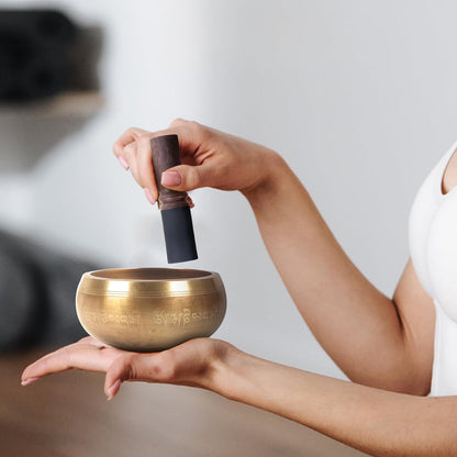 Tibetan Singing Bowls Set- Handmade in Nepal Meditation Sound Bowls for Yoga, Meditation, Mindfulness, Healing and Chakra Balancing, Stress Relief (4', Brown)
