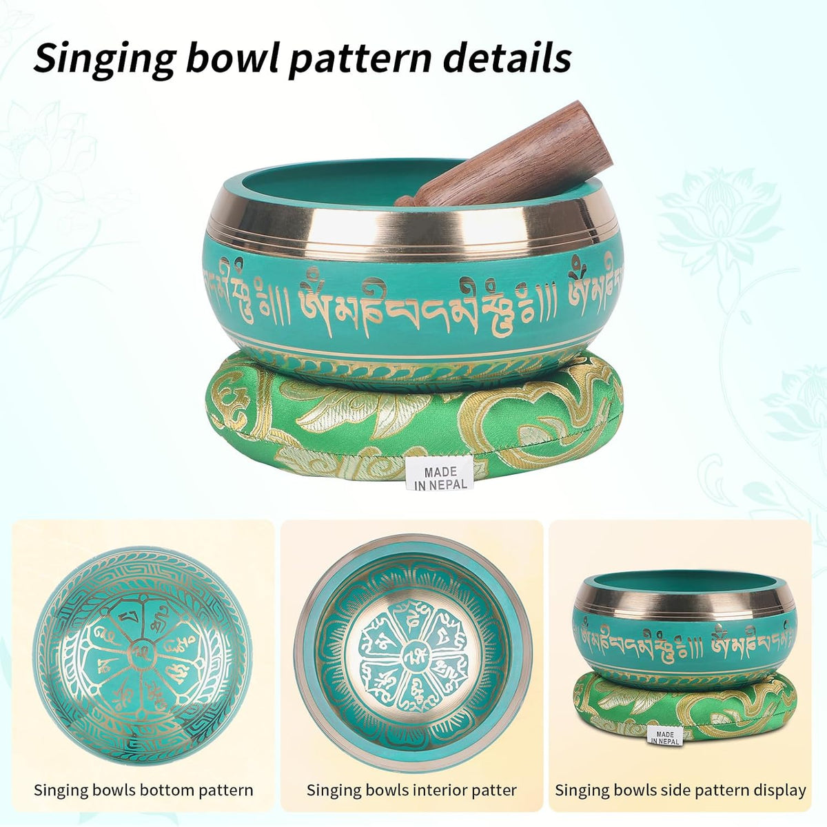 Tibetan Singing Bowls Set- Handmade in Nepal Meditation Sound Bowls for Yoga, Meditation, Mindfulness, Healing and Chakra Balancing, Stress Relief (4', Brown)