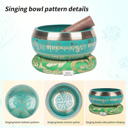 Tibetan Singing Bowls Set- Handmade in Nepal Meditation Sound Bowls for Yoga, Meditation, Mindfulness, Healing and Chakra Balancing, Stress Relief (4', Brown)