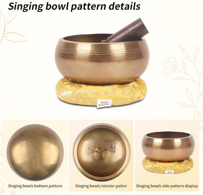 Tibetan Singing Bowls Set- Handmade in Nepal Meditation Sound Bowls for Yoga, Meditation, Mindfulness, Healing and Chakra Balancing, Stress Relief (4', Brown)