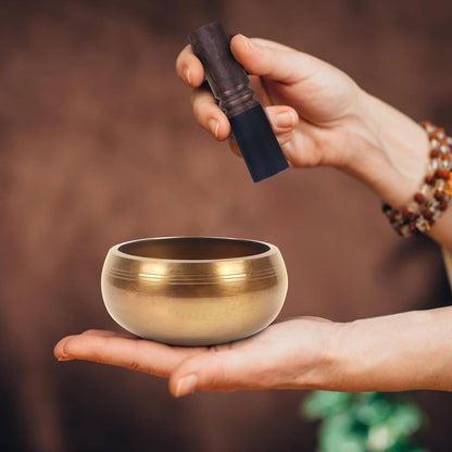 Tibetan Singing Bowls Set- Handmade in Nepal Meditation Sound Bowls for Yoga, Meditation, Mindfulness, Healing and Chakra Balancing, Stress Relief (4', Brown)