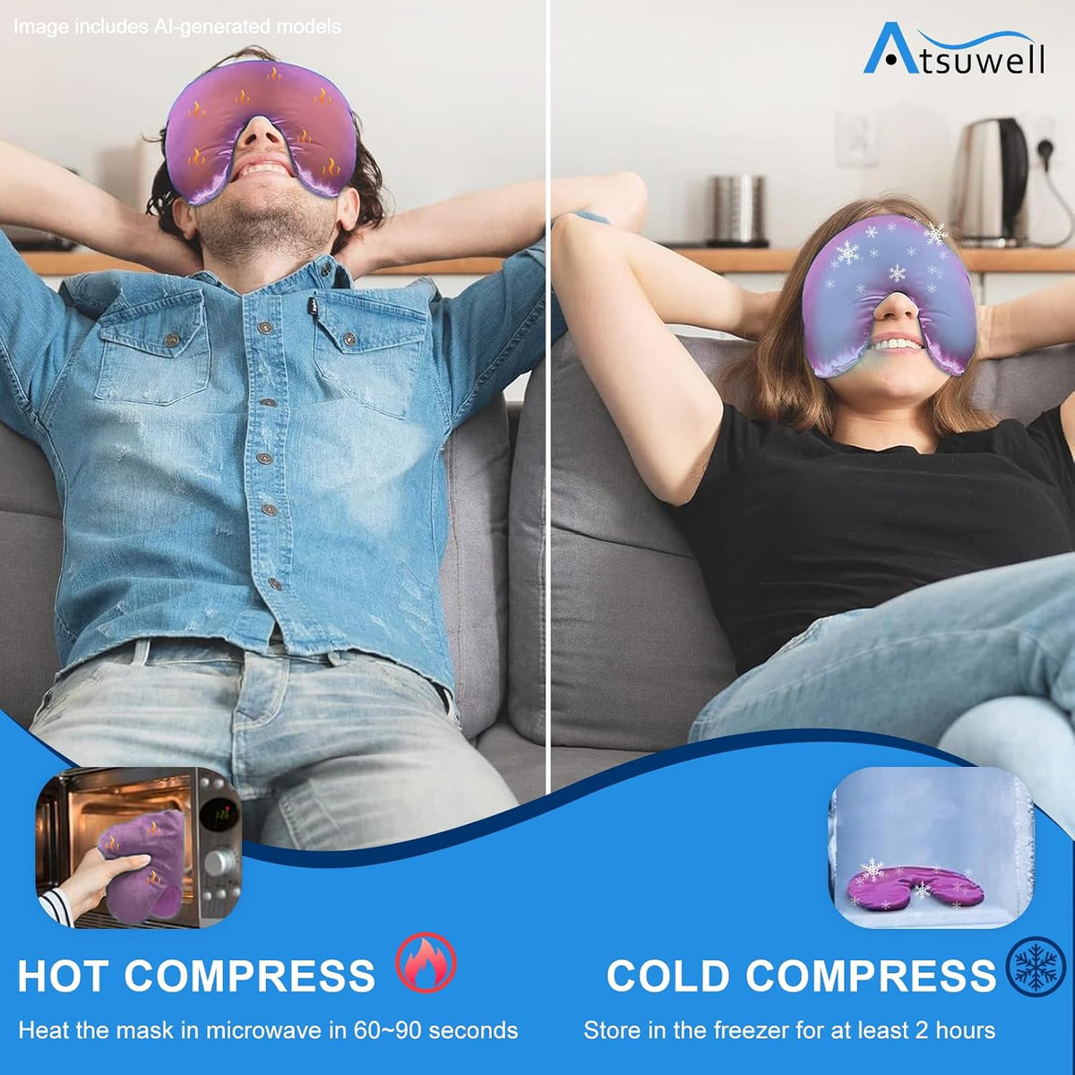 Atsuwell Sinus Mask Microwavable, Heated Eye Masks for Dry Eyes, Pink