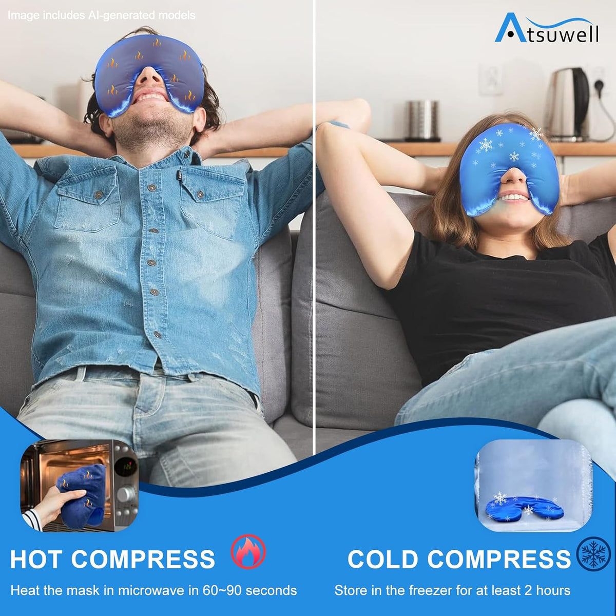 Atsuwell Sinus Mask Microwavable, Heated Eye Masks for Dry Eyes, Pink