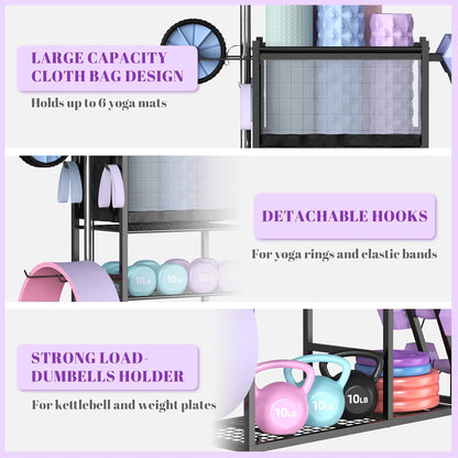Dumbbell Rack with Yoga Mat Holder and Wheels for Home Gym