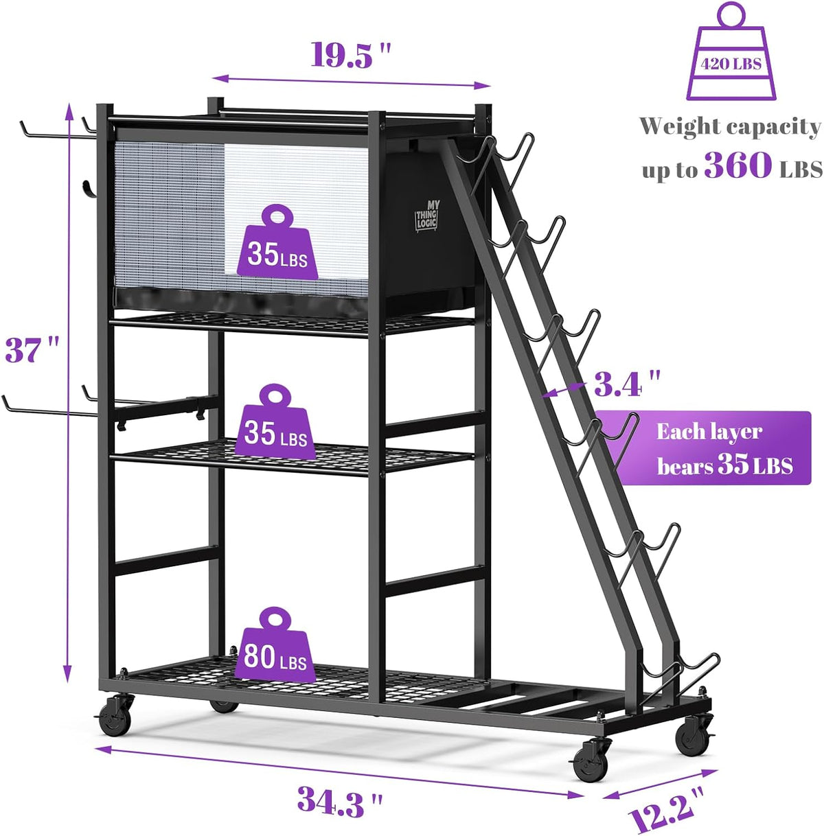 Dumbbell Rack with Yoga Mat Holder and Wheels for Home Gym