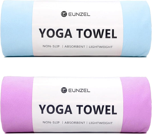 2 Pack Hot Yoga Towel Non Slip Yoga Mat Towel Non-Slip Sweat Absorbent Microfiber Towel for Hot Yoga, Pilates and Workout 72" x 26.5", Blue/Purple