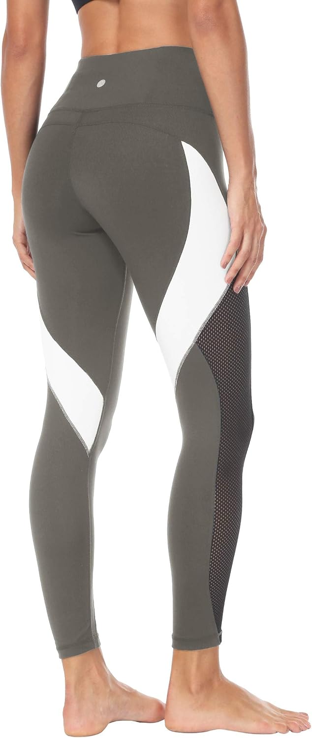Women Yoga Pants Color Blocking Mesh Workout Running Leggings Tights