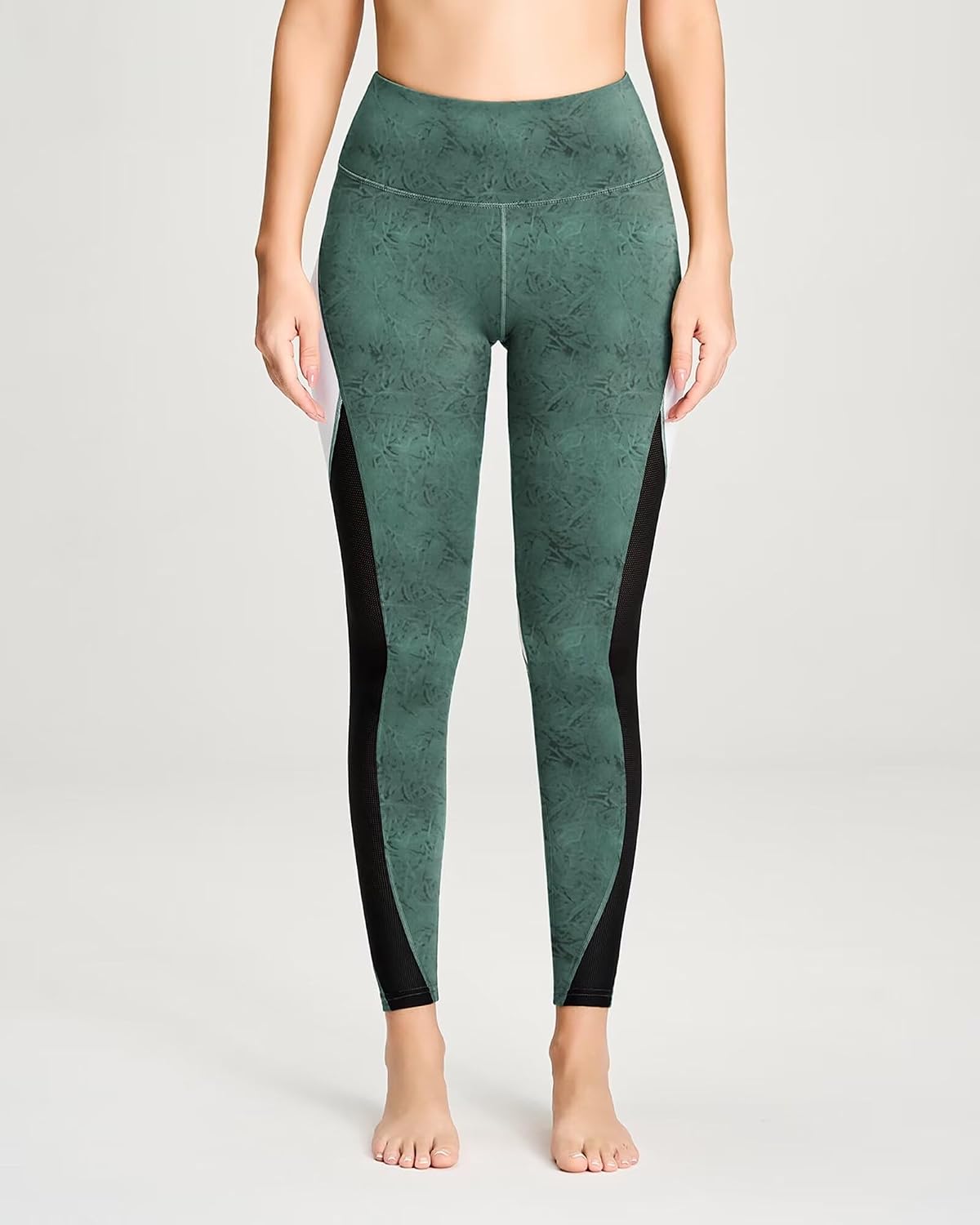 Women Yoga Pants Color Blocking Mesh Workout Running Leggings Tights