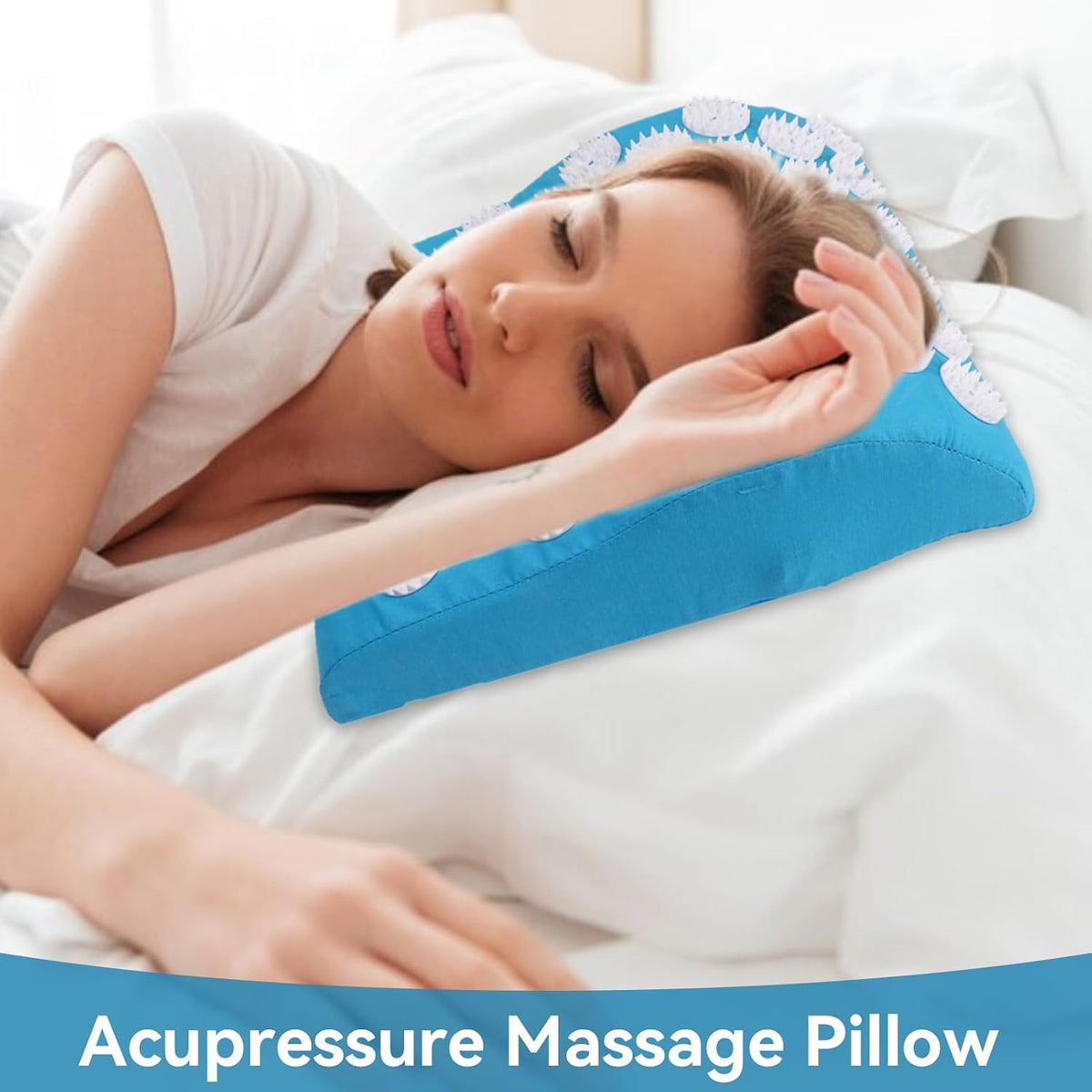 Acupressure Pillow,Sponge Massage Cushion Promote Blood Circulation Acupressure Mat for Muscle Pain & Headache(Blue)