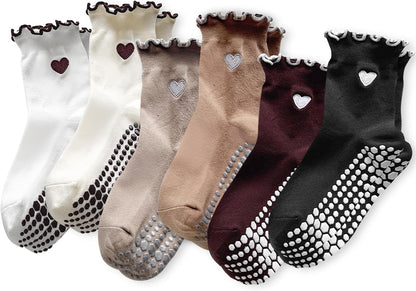 Grip Socks Pilates,4/6Prs Cotton Cute Pilates Socks for Women Yoga