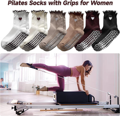 Grip Socks Pilates,4/6Prs Cotton Cute Pilates Socks for Women Yoga