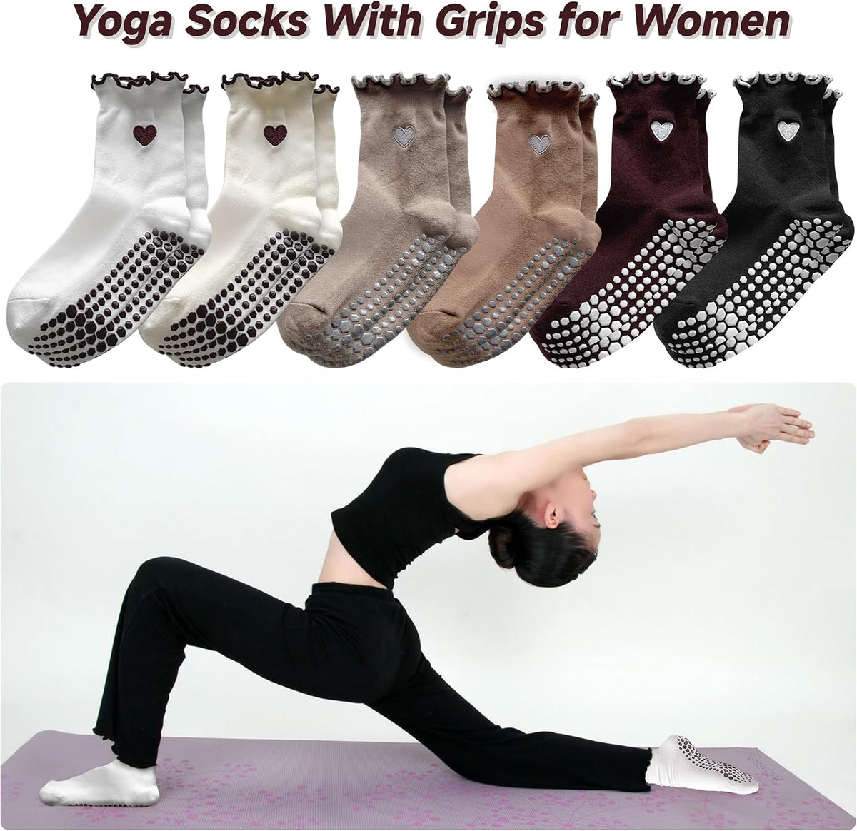 Grip Socks Pilates,4/6Prs Cotton Cute Pilates Socks for Women Yoga