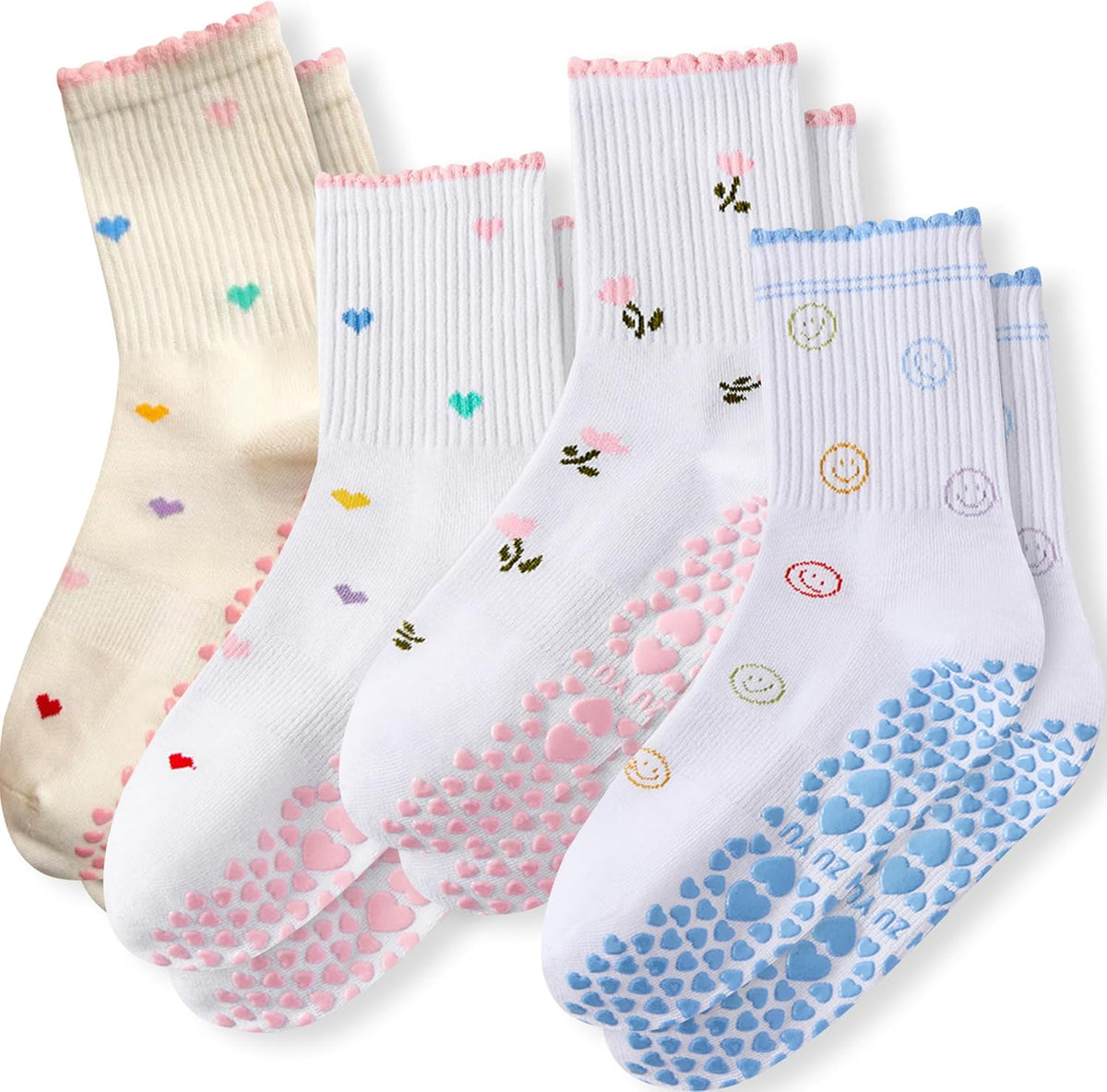 Grip Socks Pilates,4/6Prs Cotton Cute Pilates Socks for Women Yoga