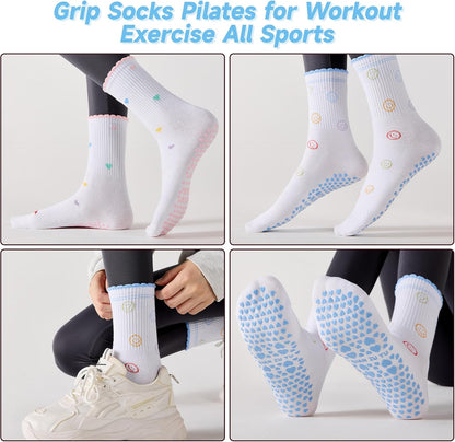 Grip Socks Pilates,4/6Prs Cotton Cute Pilates Socks for Women Yoga
