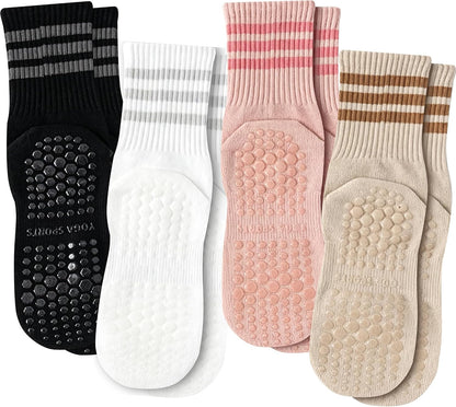 Grip Socks Pilates,4/6Prs Cotton Cute Pilates Socks for Women Yoga