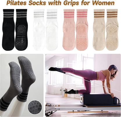 Grip Socks Pilates,4/6Prs Cotton Cute Pilates Socks for Women Yoga