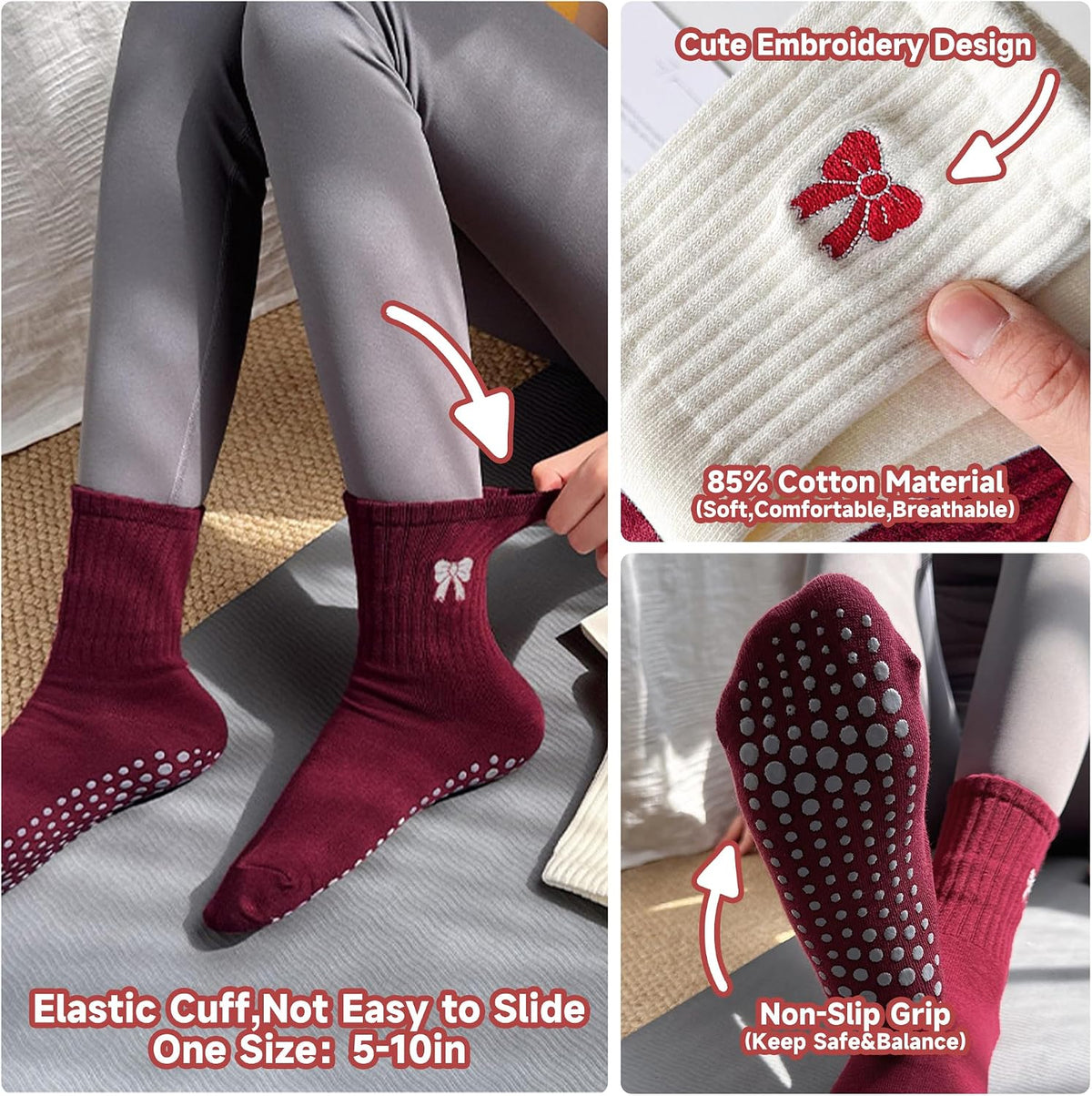 Grip Socks Pilates,4/6Prs Cotton Cute Pilates Socks for Women Yoga