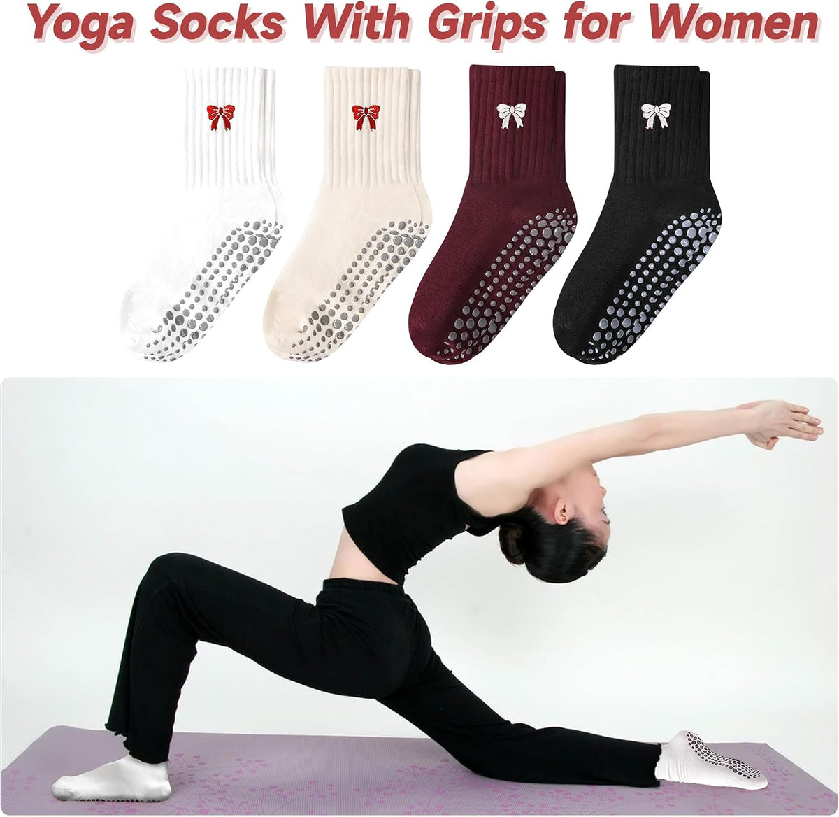 Grip Socks Pilates,4/6Prs Cotton Cute Pilates Socks for Women Yoga