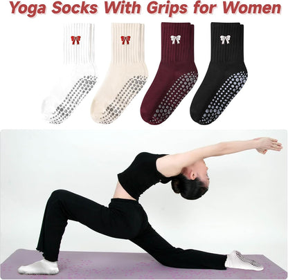 Grip Socks Pilates,4/6Prs Cotton Cute Pilates Socks for Women Yoga