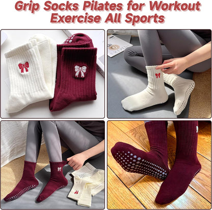 Grip Socks Pilates,4/6Prs Cotton Cute Pilates Socks for Women Yoga