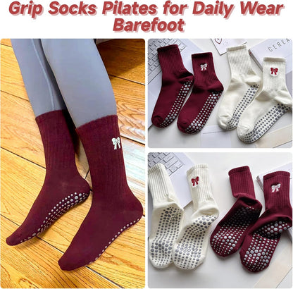 Grip Socks Pilates,4/6Prs Cotton Cute Pilates Socks for Women Yoga