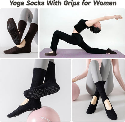 Grip Socks Pilates,4/6Prs Cotton Cute Pilates Socks for Women Yoga