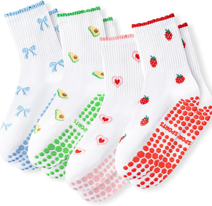Grip Socks Pilates,4/6Prs Cotton Cute Pilates Socks for Women Yoga