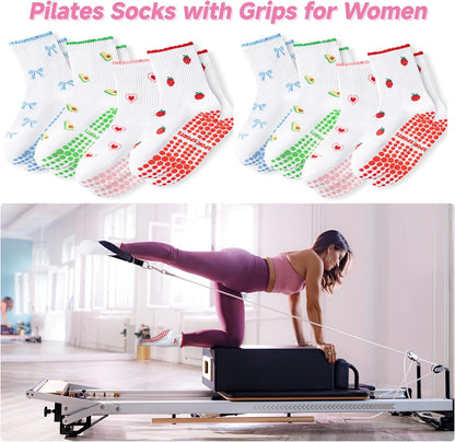 Grip Socks Pilates,4/6Prs Cotton Cute Pilates Socks for Women Yoga