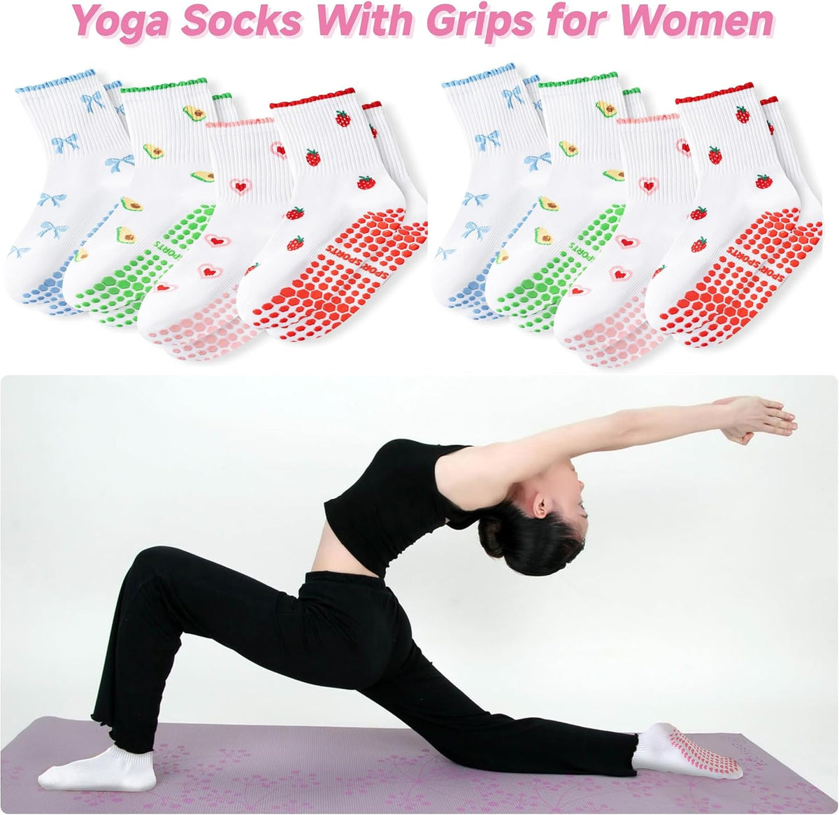Grip Socks Pilates,4/6Prs Cotton Cute Pilates Socks for Women Yoga