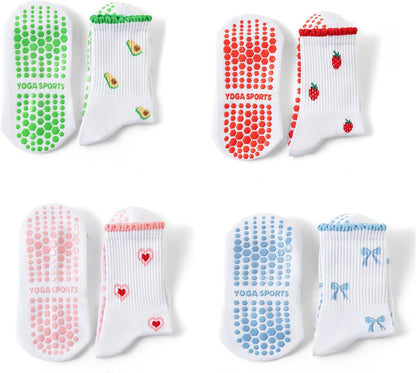 Grip Socks Pilates,4/6Prs Cotton Cute Pilates Socks for Women Yoga