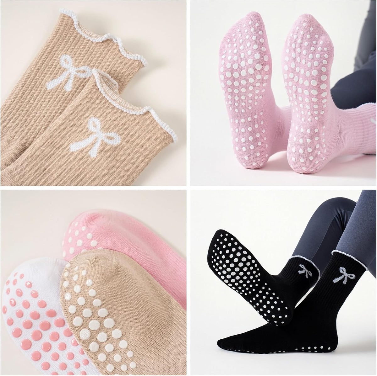 Grip Socks Pilates,4/6Prs Cotton Cute Pilates Socks for Women Yoga